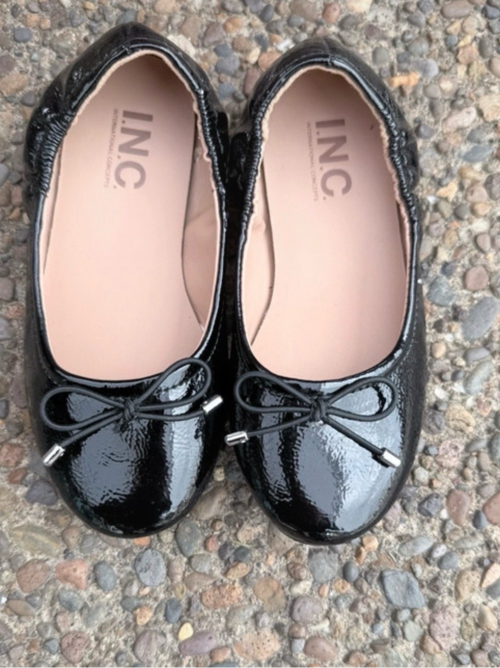 INC International Concepts Black Patent Girls' Bow Ballet Flats